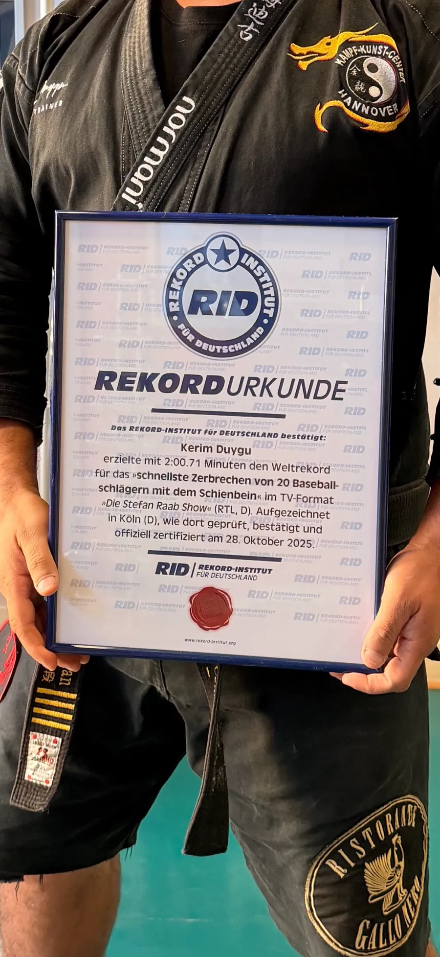 RID Rekord-Urkunde — Offiziell zertifiziert